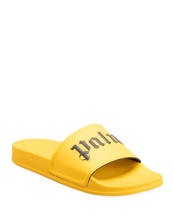 Palm Angels Men's Yellow Script Logo Pool Slide Sandals, Size 43/US 10 (LZP) 144010000460