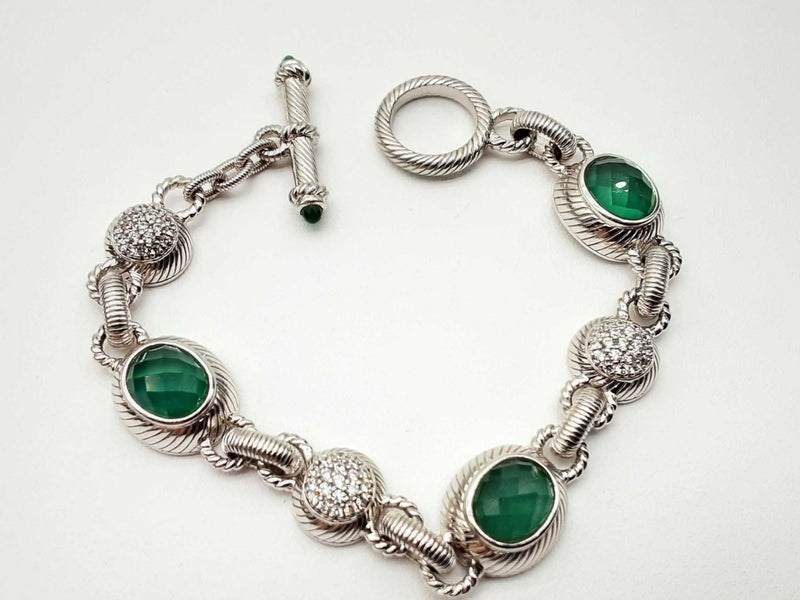 Judith Ripka Sterling Silver Green Quartz Cz Bracelet 7.5in Dolrxde 144020012558