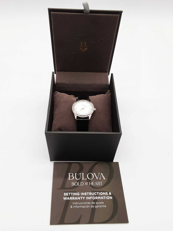 Bulova 30mm Silver Dial Black Leather Band Watch Dopxde 144020012444