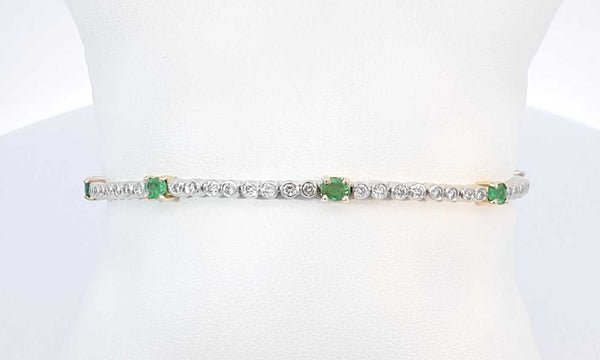 14k White Gold Diamond & Emerald Tennis Bracelet 6.5 Inch Ebpxzdu 144030005280