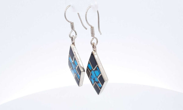 Sterling Silver Onyx & Turquoise Dangle Earrings 9.7 Grams Ebrsa 144010024160