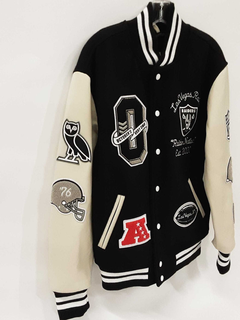 NFL X OVO Size M Las Vegas Raiders Limited Edition Drake Varsity Leather Jacket Great Condition (SZX) 144020002355 TS/DE