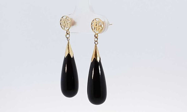 14k Yellow Gold Black Onyx Drop Earrings 4.2 Grams Eblxzdu 144030002937