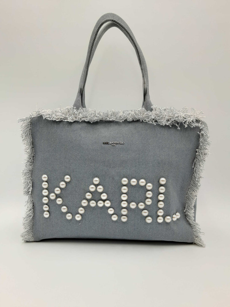 Karl Lagerfeld Margot Faux Pearl Denim Tote Handbag MSOZSA 144010020460