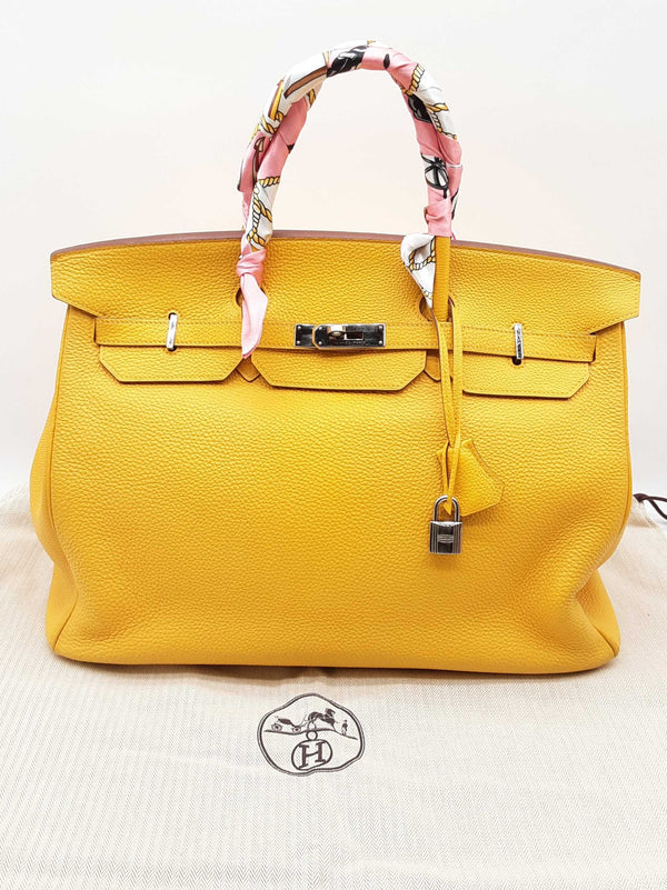 Hermes Birkin 40 Yellow Clemence Palladium Handbag Dosxzxde 144020004884