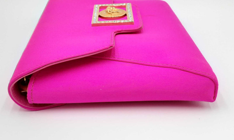 Versace Mini La Medusa Fuschia Satin Envelope Clutch Bag On Chain Ebrxzdu 144030004181