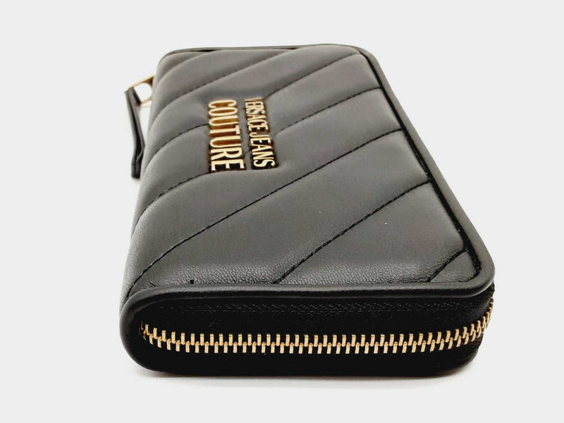 Versace Jeans Couture Logo Black Leather Zippy Wallet Dolcrde 144010010607