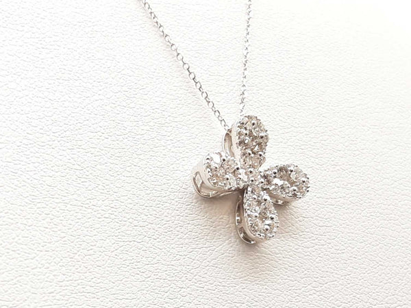 18k White Gold 2.9g Diamond Flower Necklace 16 Inch Lhexzde 144020005544