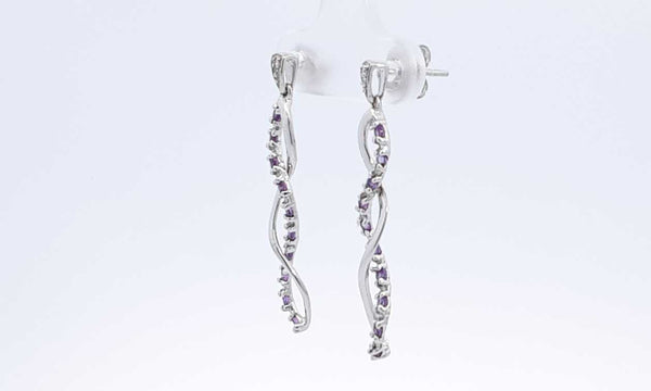 10k White Gold Amethyst & Diamond Dangle Earrings Ebrxdu 144010026282