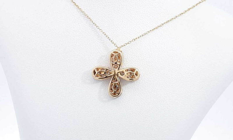 18k Yellow Gold Diamond Floral Pendant With 15 Inch Chain Ebsoxdu 144020005581