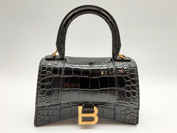 Balenciaga Hourglass Xs Black Embossed Leather Handbag Dolpxzde 144010002915