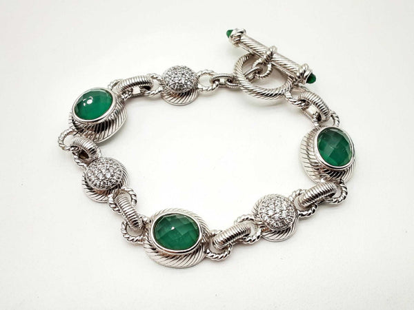 Judith Ripka Sterling Silver Green Quartz Cz Bracelet 7.5in Dolrxde 144020012558