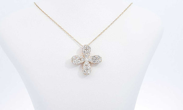 18k Yellow Gold Diamond Floral Pendant With 15 Inch Chain Ebsoxdu 144020005581