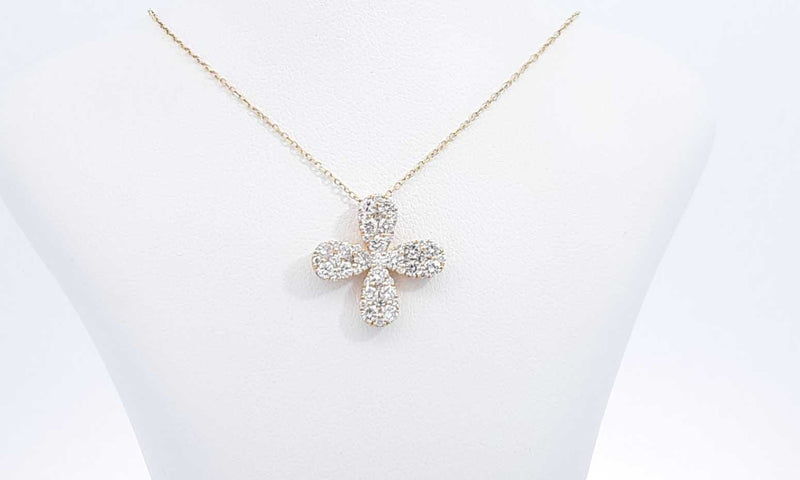 18k Yellow Gold Diamond Floral Pendant With 15 Inch Chain Ebsoxdu 144020005581