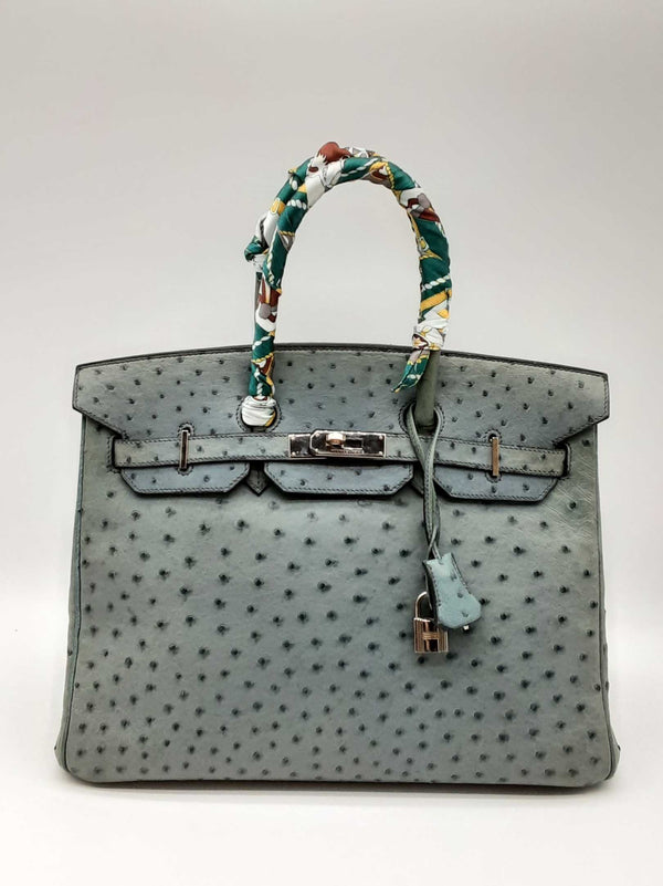 Hermes Birkin 35cm Blue Ostrich Leather Palladium Handbag Dooxzxzde 144010020903