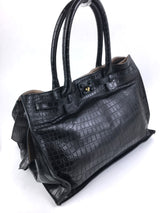 Zagliani Black Large Gatsby Crocodile Skin Leather Tote (WRZX) 144010000003