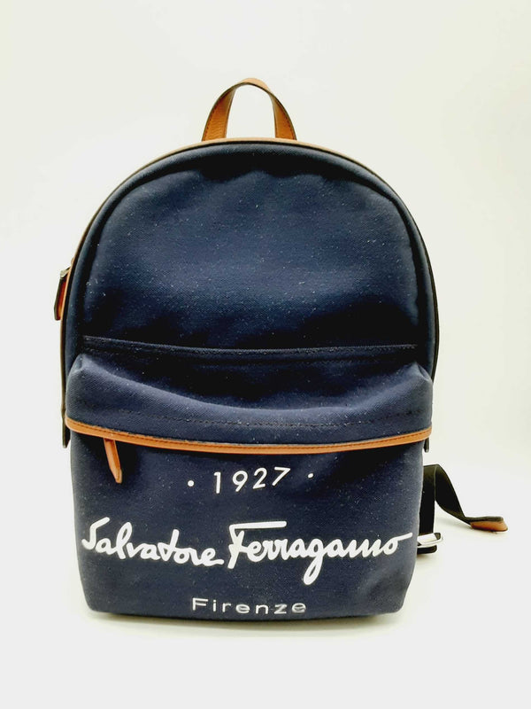 Salvatore Ferragamo Firenze 1927 Blue Canvas Backpack (PXZ) 144020007080 DO/DE