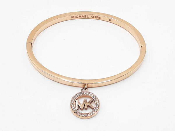 Michael Kors 6.5 In Crystal Pave Logo Hinged Rose Gold Bracelet Nwlxdu 144010026975