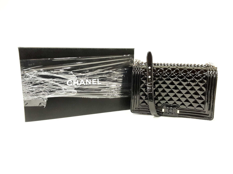 Chanel Boy Bag New Medium Patent Leather Black Handbag (PRZX) 144010013857 TS