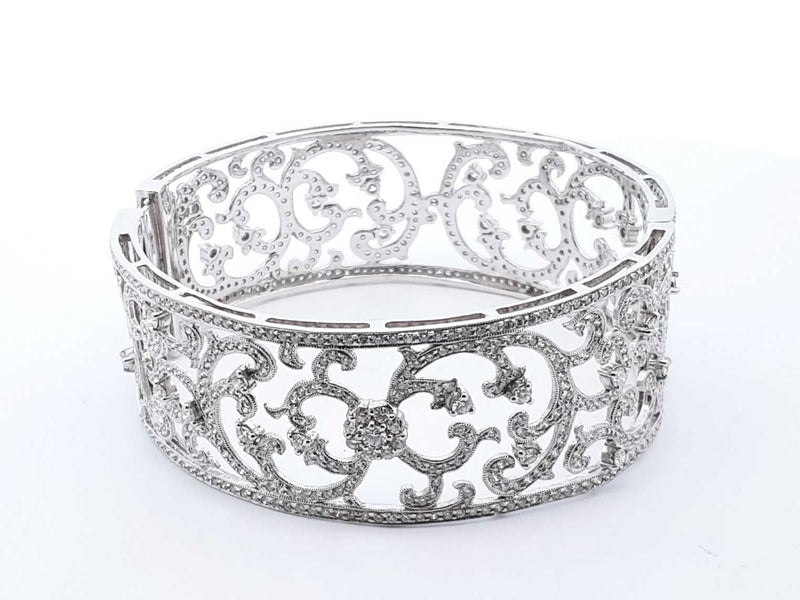 18k White Gold Diamond Filigree Bangle Bracelet 6.5 In Lhpxzxde 144020005502