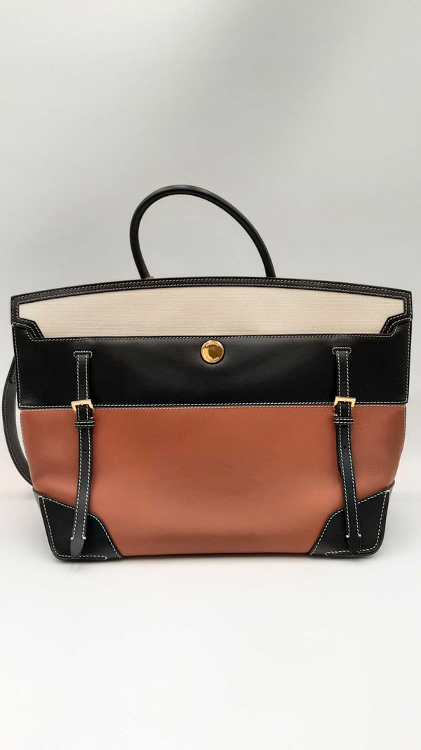 Burberry Tri-tone Leather And Canvas Society Tote Handbag Ebrxzdu 144010023005