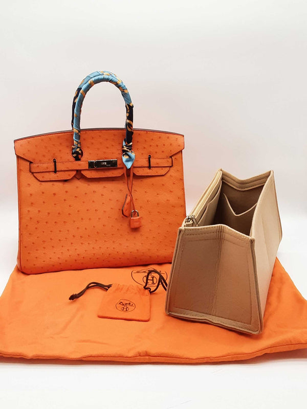 Hermes Birkin 35 Tangerine Ostrich Palladium Handbag Dolewxzde 144010017673