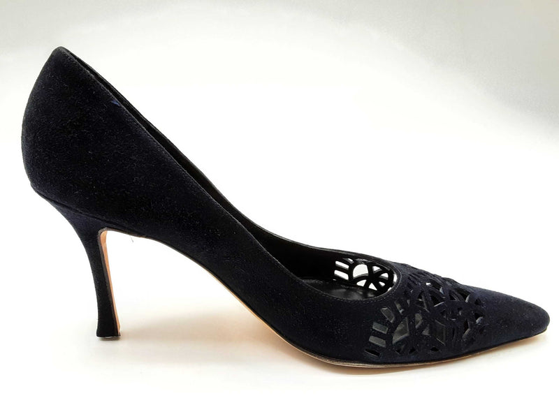 Manolo Blahnik Laser Cut Navy Blue Suede Heels Size Us 9.5 Dolrxde 144020002672