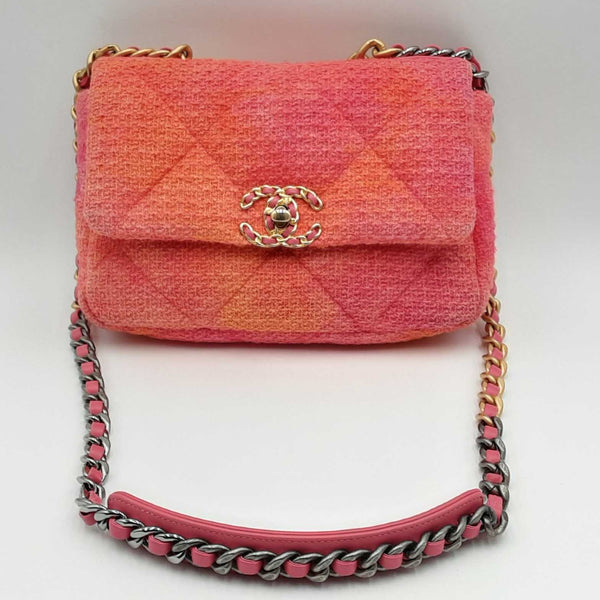 Chanel 19 Flap Bag Pink Orange Tweed Medium Shoulder Bag Mswzxzsa 144010026743