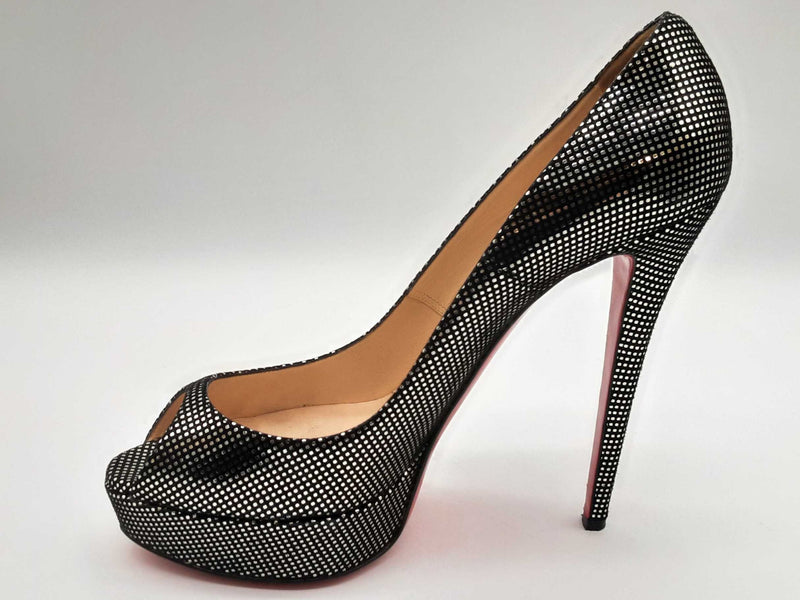 Christian Louboutin Black Suede Peep Toe Heels Size Eu40.5/ Us10.5 144020002321