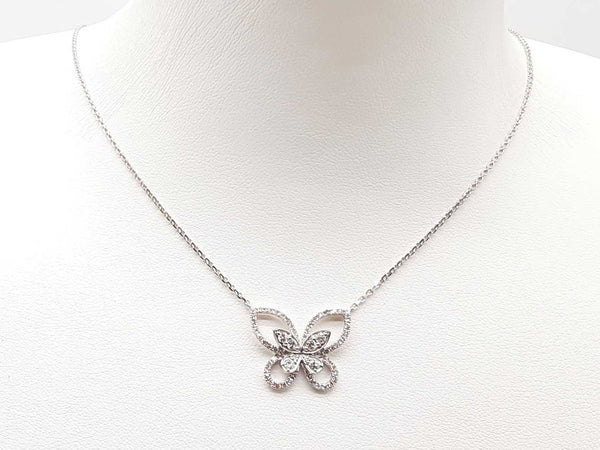 18K White Gold Diamond Butterfly Necklace 3.8G .46 CTW LHIXZDE 144020005571