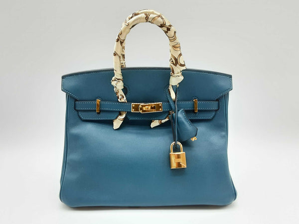 Hermes Birkin 25 Blue Colvert Swift Leather Gold Handbag Dolirzxde 144010018714