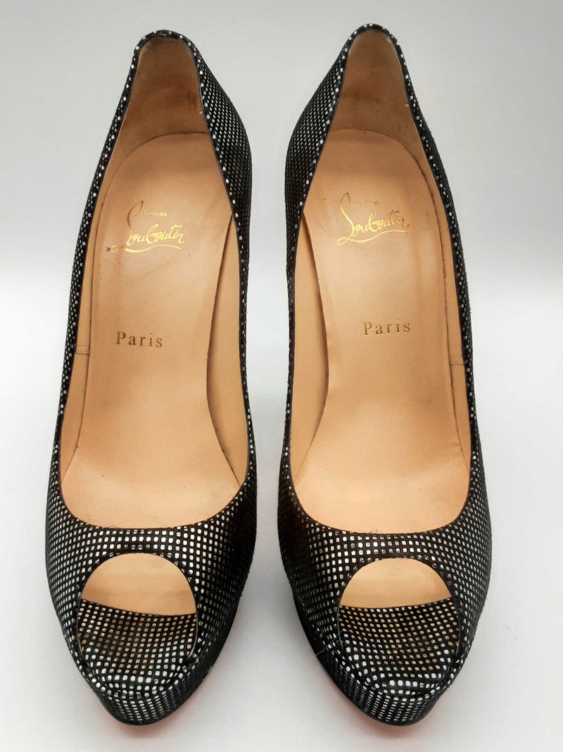 Christian Louboutin Black Suede Peep Toe Heels Size Eu40.5/ Us10.5 144020002321