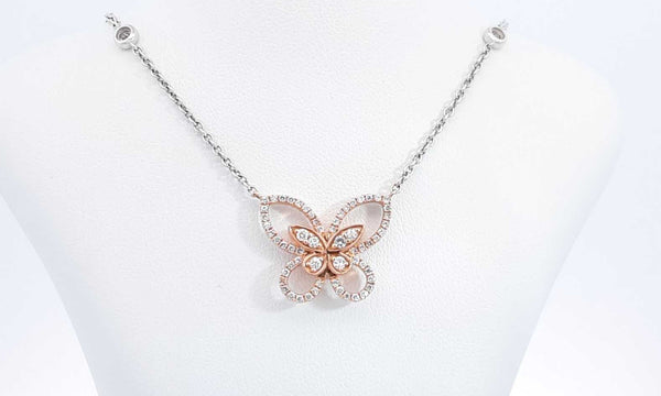 18k White & Rose Gold Diamond Butterfly Necklace 35 Inches Ebpirxdu 144020005576