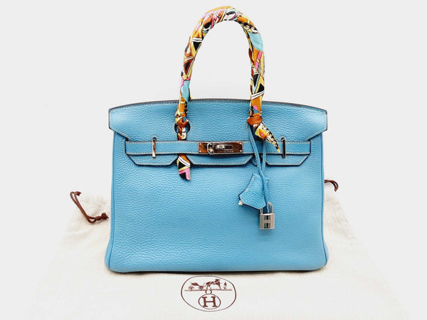 Hermes Birkin 30cm Clemence Blue Jean Palladium Handbag Dolpxzxde 144020005222