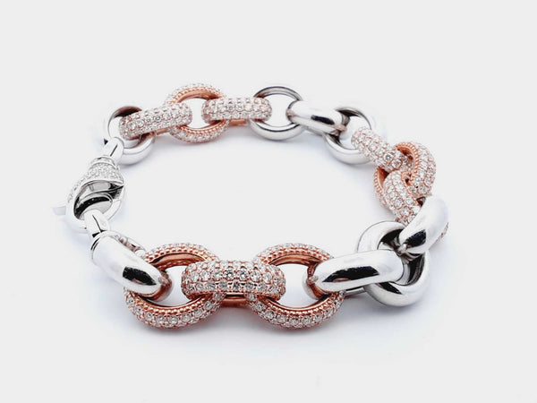 14k White Rose Gold Diamond Rolo Link Chain Bracelet 7.5in Doeexzde 144020000673
