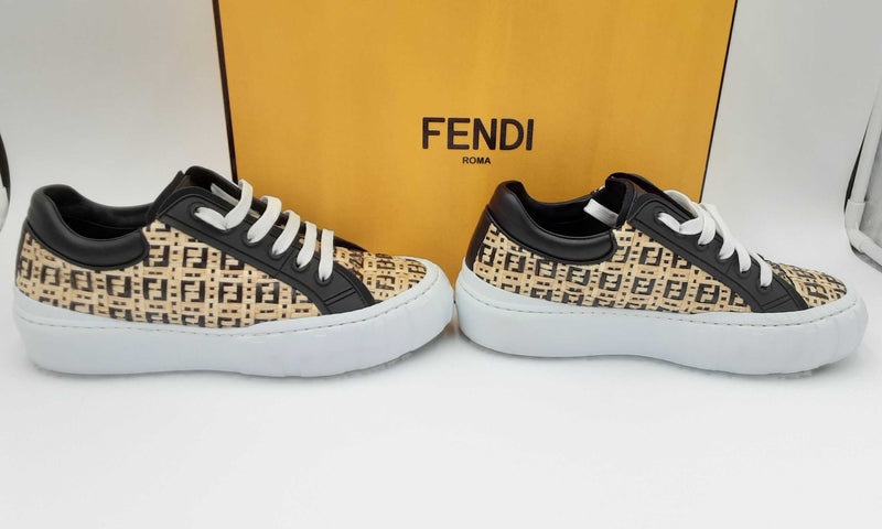 Fendi Black and Beige Rafia Low Top Sneakers (LRZ) 144030000564 KS/DU