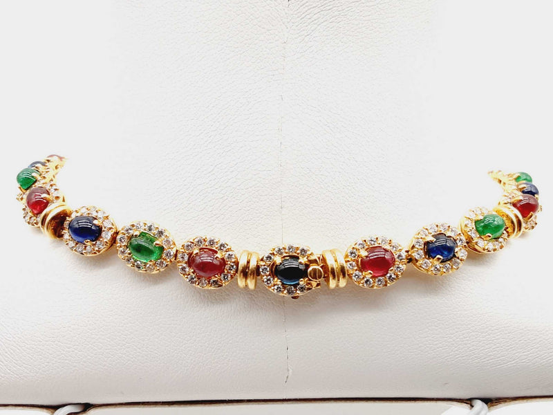 Fred Of Paris 42.2g 18k Yellow Gold Diamond Ruby Sapphire Emerald Necklace 14 In Doixzxde 144020005504