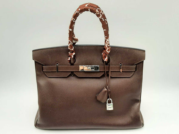 Hermes Birkin 35cm Chocolat Brown Epsom Palladium Handbag Dolwxzxde 144020005447