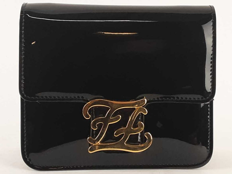 Fendi Karligraphy Black Patent Leather Crossbody (EOR) 144010000313 RP