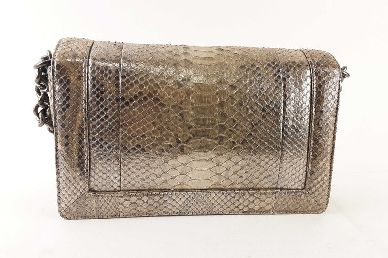 Chanel Silver Embossed Python Boy Bag DOWEZXDE 144010015726