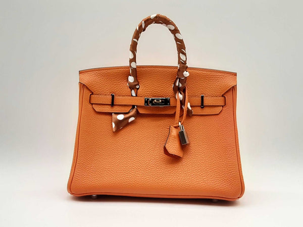 Hermes Birkin 25 Orange Clemence Palladium Handbag Mslrrzxde 144010002752