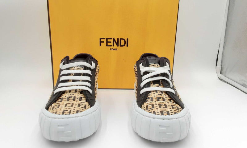 Fendi Black and Beige Rafia Low Top Sneakers (LRZ) 144030000564 KS/DU
