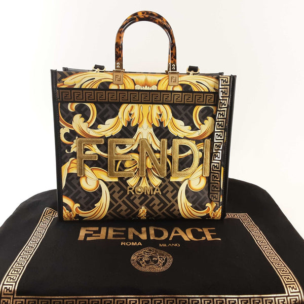 Fendi Fendance Sunshine Black Gold Shopper Tote Bag Rporzxsa 144010014427