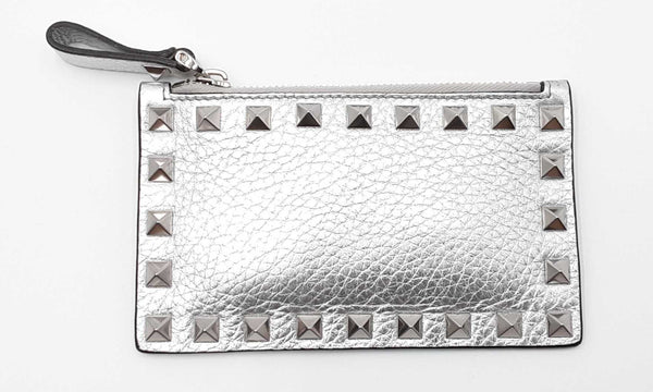 Valentino Rockstud Silver Leather Coin Purse Card Holder Eblxzdu 144030003592