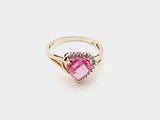 10K Yellow Gold 1.50 Carats Pink Heart Stone 0.11 CTW Diamonds 2.1G Ring Size 7 (IX) 144020001622 DO/DE