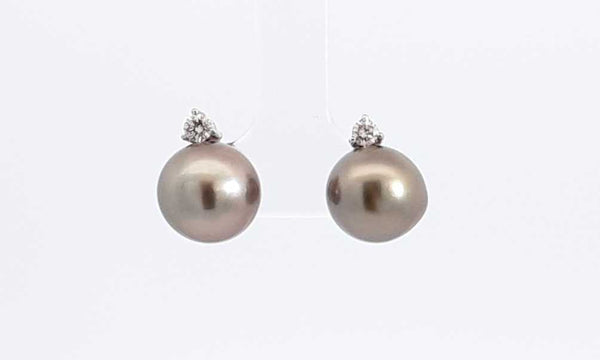 14k White Gold Pearl & Diamond Stud Earrings Eblwxdu 144030004515