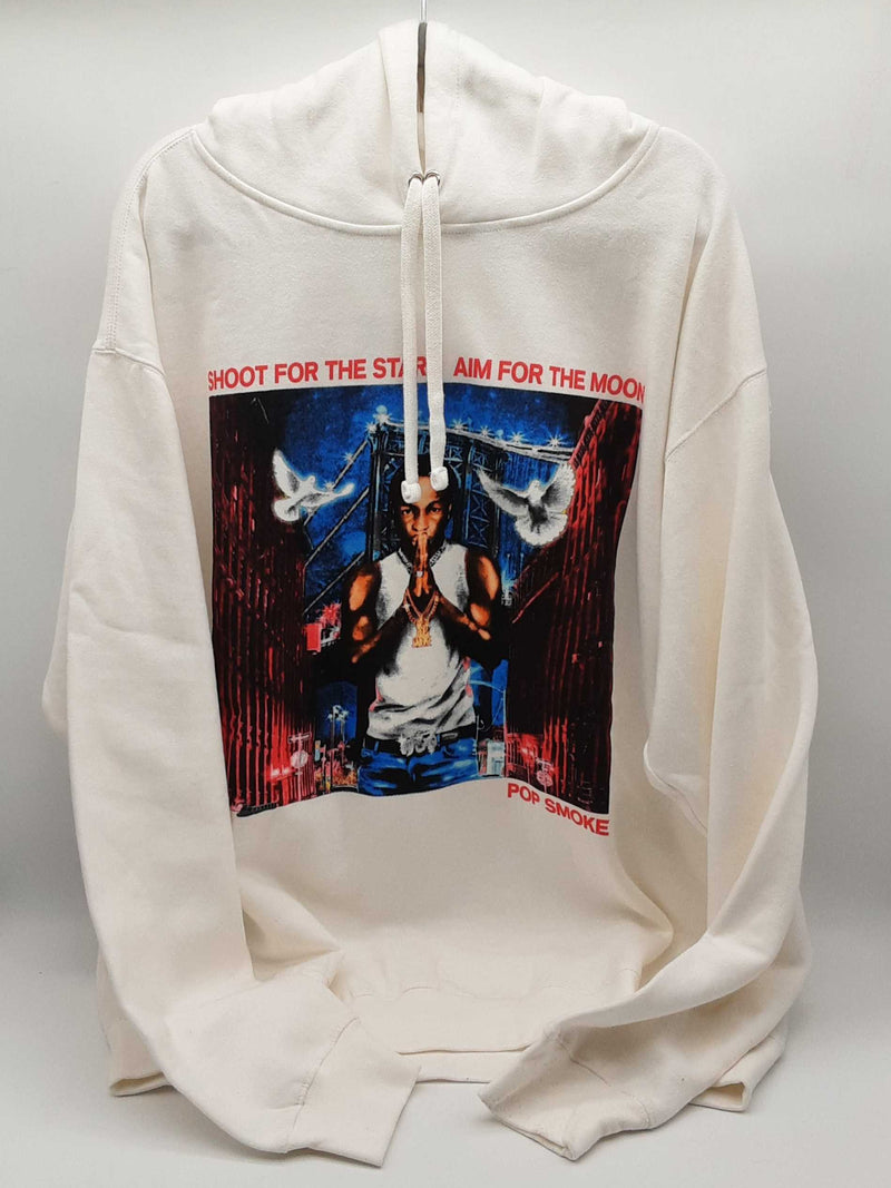 Vlone X Pop Smoke City "Shoot For The Stars Aim For The Moon" White Hoodie Sweater Size 2xl Dolixde 144010000104