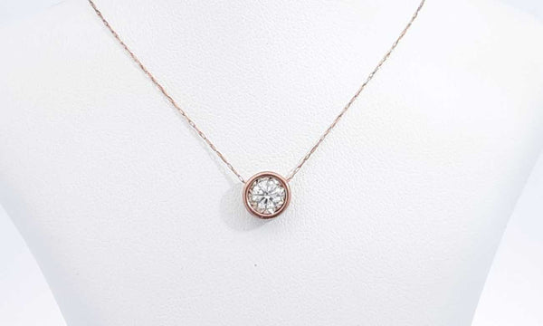 10k Rose Gold Round Diamond Pendant With 21 Inch Chain Eberdu 144010027286