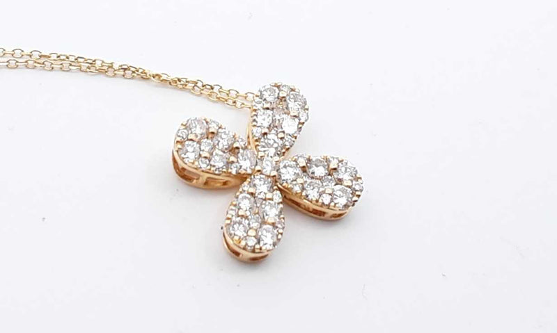 18k Yellow Gold Diamond Floral Pendant With 15 Inch Chain Ebsoxdu 144020005581