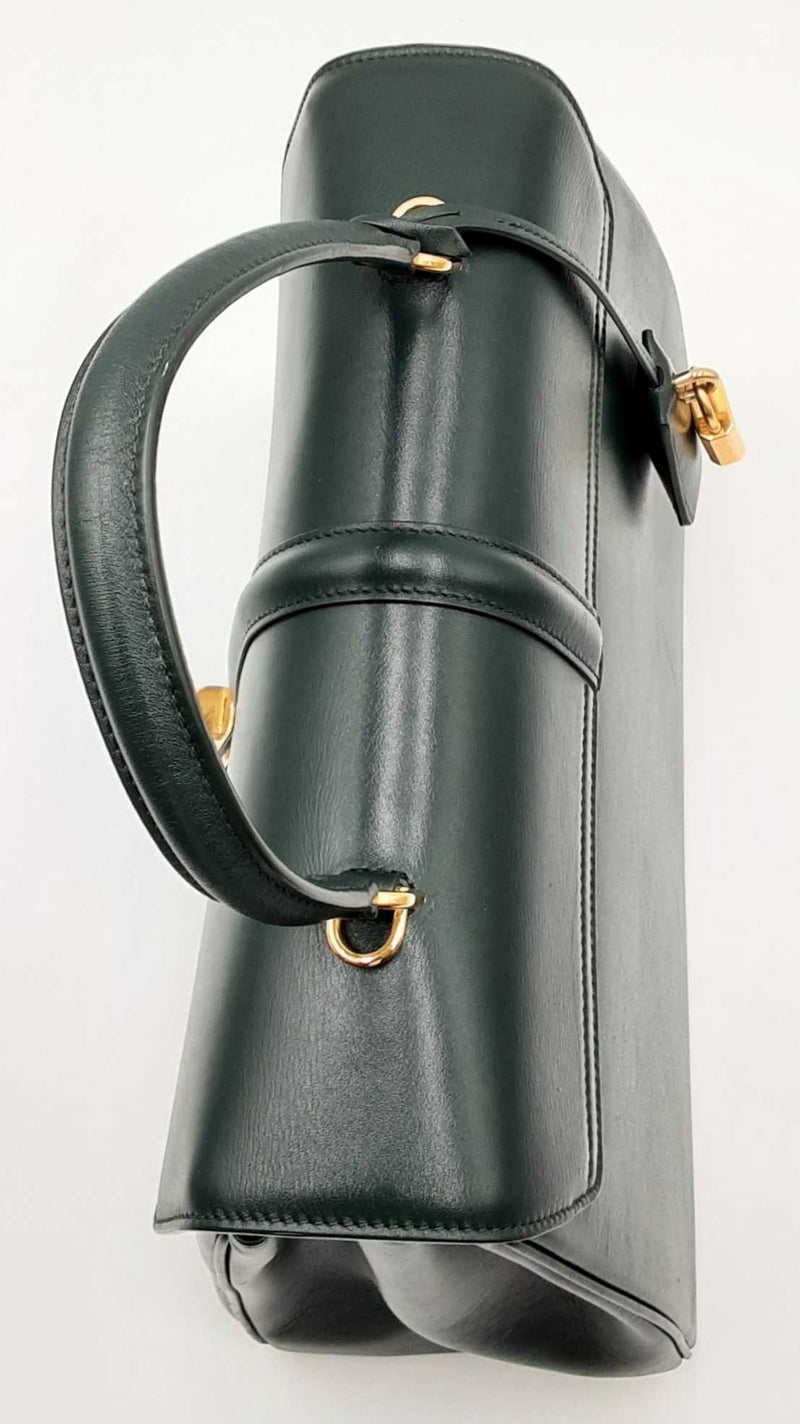 Celine 16 Dark Green Leather Top Handle Bag Eblpxzdu 144030004951
